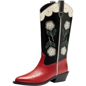 Coach Women's Aria Tall Cowboy Boot Size 8.5 Charcoal Black Red Leather Mid-Calf